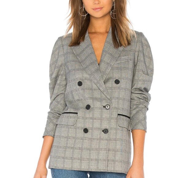 Joie Tomika Double Breasted Black and Gray Plaid Women's Blazer - Picture 8 of 9